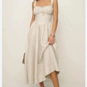 EUC Balia Cream and Tan Stripe Midi Dress Size 4